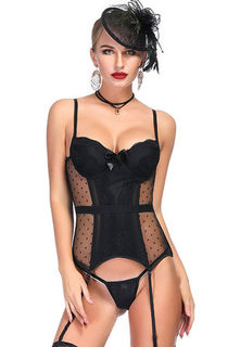 Spotted Mesh Garter Set Sexy Lingerie