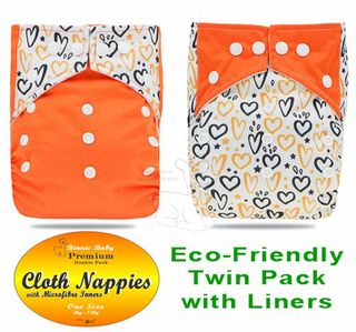 Orange Hearts Cloth Nappies (Twin pack)