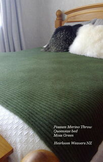 KORU Queen Throw Blanket Possum Merino Silk K091 *NEW* MOSS GREEN