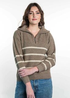 Striped Zip Jumper in Possum Merino Silk KORU/K0559