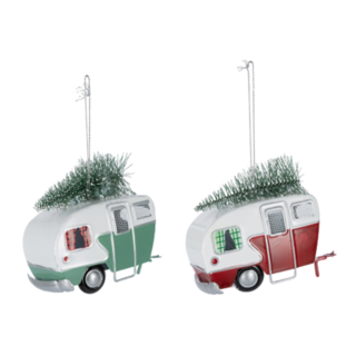 Caravan Christmas Ornament, metal - Available in Red or Green