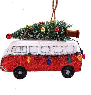 VW Van Christmas Ornament with decorated tree