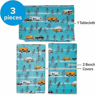 CAMCO table and bench cover set with caravan print