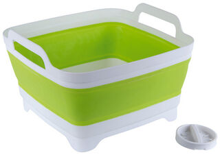 Camp4 Dishwashing bowl with drain, collapsible, white-lime green