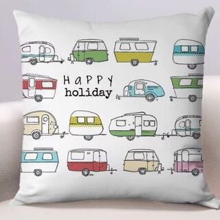 Cushion cover retro caravans HAPPY HOLIDAY