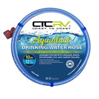 COAST RV Aquaduct 10m Blue Food Grade Drinking Water Hose with Fittings - 12mm