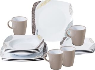 Brunner Melamine Tableware Set KHADI, 16 pcs., white/brown