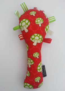 Baby Rattle - Red/Green Toadstools