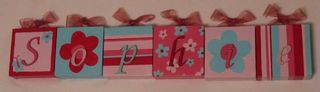Personalised Canvas 'Sophie' Red/Pink/Aqua with ribbons