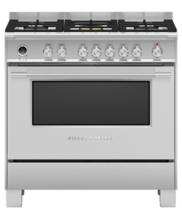 Fisher & Paykel Freestanding Dual Fuel Cooker 90cm, 5 Burners, Self-Cleaning