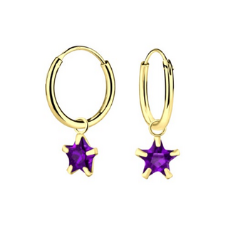 Star Hoops Amethyst 14K