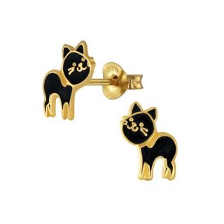 Cat - Black Ears Sterling Silver Jewellery 14K Gold