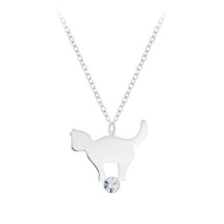 Cat on Crystal Ball Sterling Silver Necklace