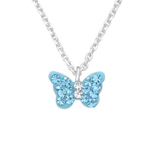 Butterfly Blue Crystal Sterling Silver Necklace