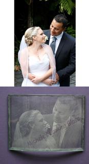 wedding photo etched onto glass 