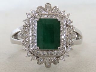 18k White Gold Emerald & Diamond Ring with Valuation