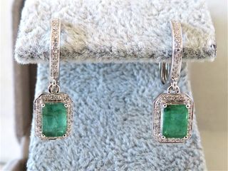 18k White Gold Emerald & Diamond Earrings with Valuation