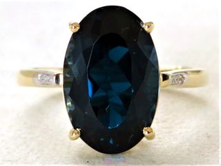 9k Yellow Gold 7.67ct Natural London Blue Topaz & Diamond Ring