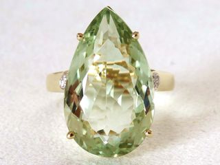 9k Yellow Gold 12.86ct Green Amethyst & Diamond Ring