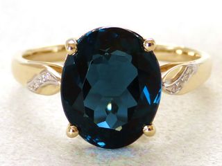 9k Yellow Gold 5.73ct London Blue Topaz & Diamond Ring