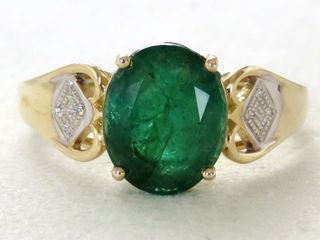 9k Yellow Gold 2.7ct Emerald & Diamond Ring