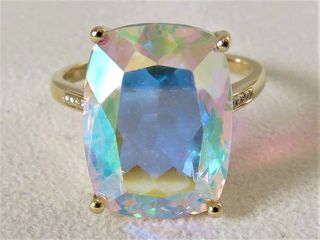 9k Yellow Gold 10.95ct Rainbow Mystic Topaz & Diamond Ring