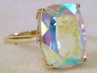 9k Yellow Gold 10.95ct Rainbow Mystic Topaz & Diamond Ring