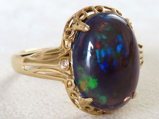9k Yellow Gold 3.21ct Black Fire Opal & Diamond Ring