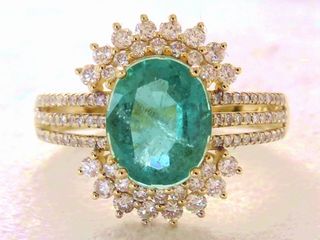 14k Yellow Gold 2.3ct Emerald & 0.64ct Diamond Ring with Valuation