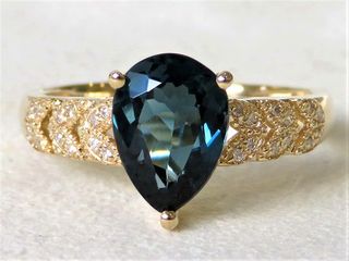 9k Yellow Gold 2.18ct London Blue Topaz & 24 pcs Diamond Ring