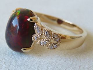 14k Yellow Gold 3.47ct Black Opal & Diamond Ring