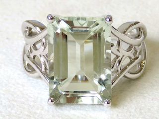 9k White Gold 6.43ct Green Amethyst Ring