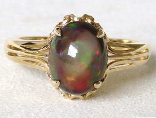 9k Yellow Gold 2.14ct Black Fire Opal Ring