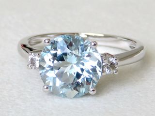 9k White Gold 4.5ct Aqua Blue Topaz & Sapphire Ring