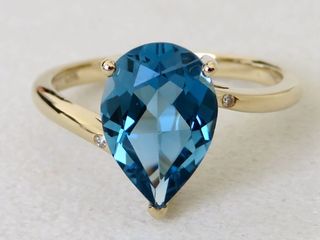 9k Yellow Gold 3.14ct London Blue Topaz & Diamond Ring