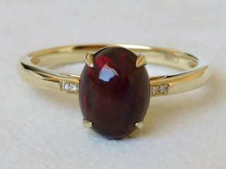 9k Yellow Gold 1.08ct Black Fire Opal & Diamond Ring
