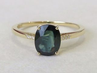 9k Yellow Gold 1.41ct Greenish Blue Sapphire & Moissanite Ring