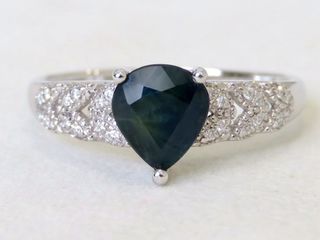 9k White Gold 1.62ct Blue Sapphire & Moissanite Ring