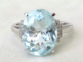 14k White Gold 6.03ct Aquamarine & 0.2ct Diamond Ring with Valuation $3200