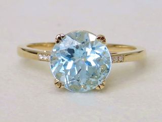 9k Yellow Gold 3.9ct Aqua Blue Topaz & Moissanite Ring