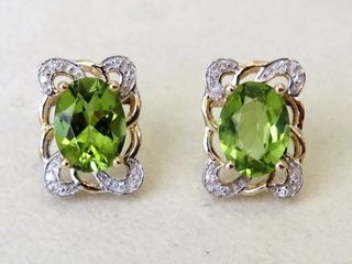 9k Yellow Gold 2.67ct Peridot & Moissanite Earrings