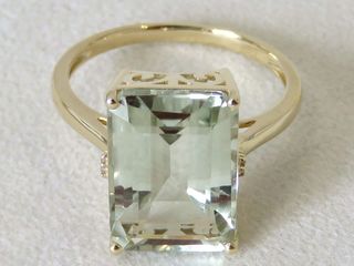9k Yellow Gold 6.4ct Green Amethyst & Diamond Ring