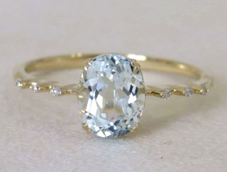 9k Yellow Gold 1.44ct Aquamarine & Diamond Ring