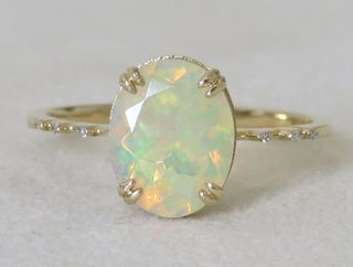 9k Yellow Gold 1.47ct Rainbow Opal & Diamond Ring