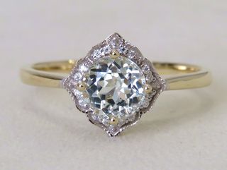 9k Yellow Gold 1ct Aquamarine & Moissanite Ring