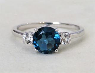 9k White Gold 1.8ct London Blue Topaz & White Sapphire Ring