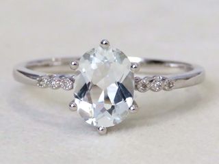 9k White Gold 1.1ct Aquamarine & Moissanite Ring