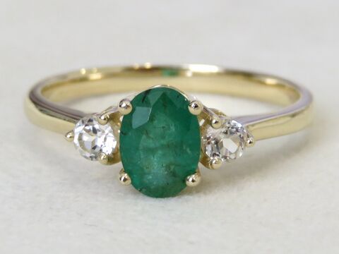 9k Yellow Gold Emerald & White Sapphire Ring
