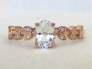 9k Rose Gold Oval Aquamarine & Moissanite Ring