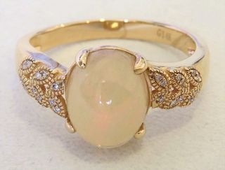 14k Yellow Gold 2.63ct Ethiopia Fire Opal & 0.13ct Diamond Ring
